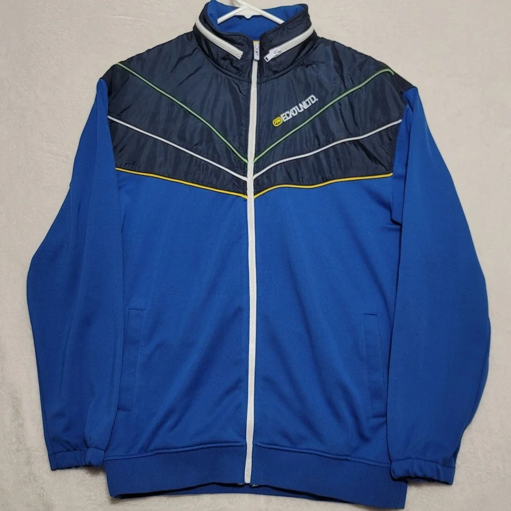 Ecko Unltd Mens Jacket Sz XL Hooded Blue Full Zip Coat 2 Side Pockets